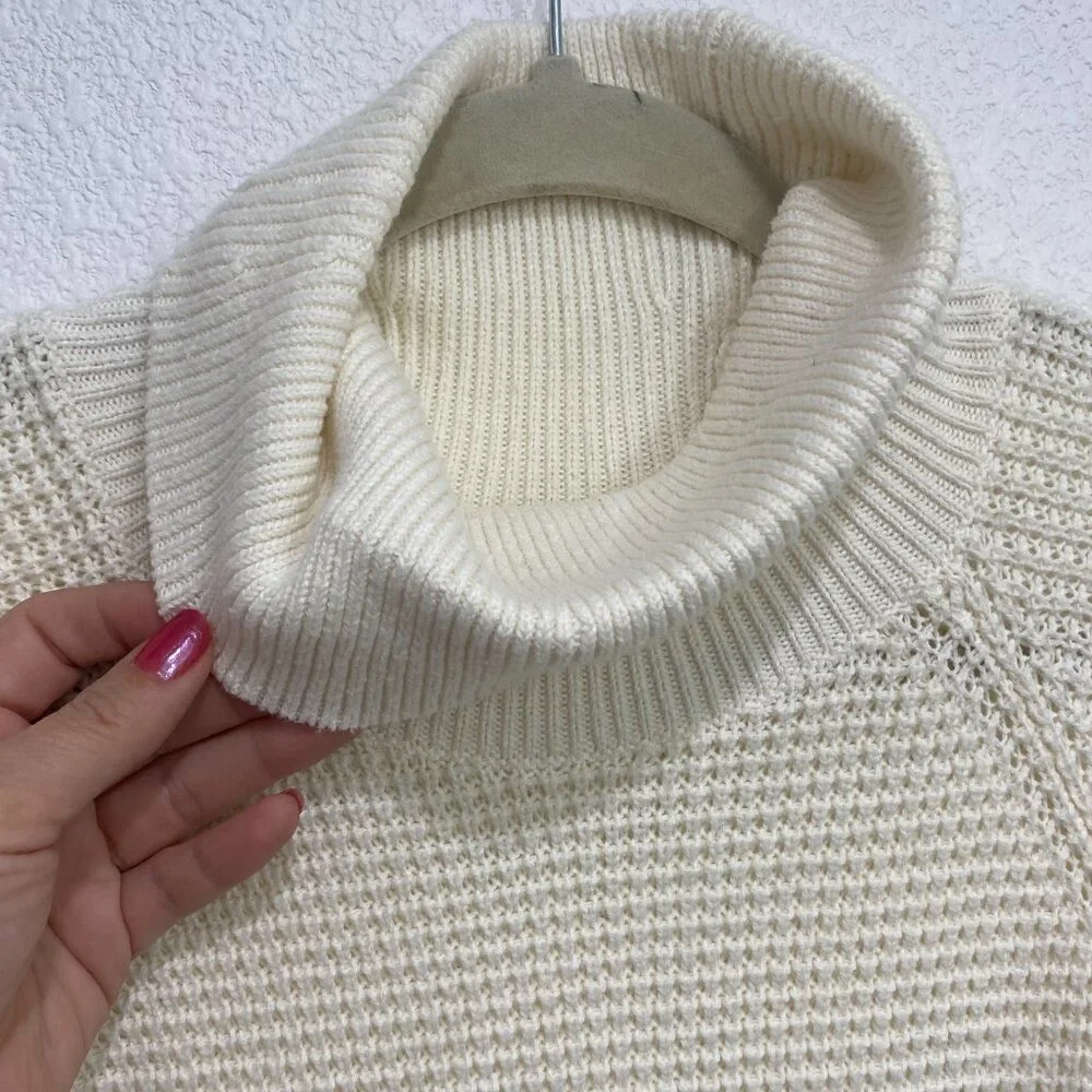 Michael Kors Waffle Knit Turtleneck Sweater Tunic Cream XL